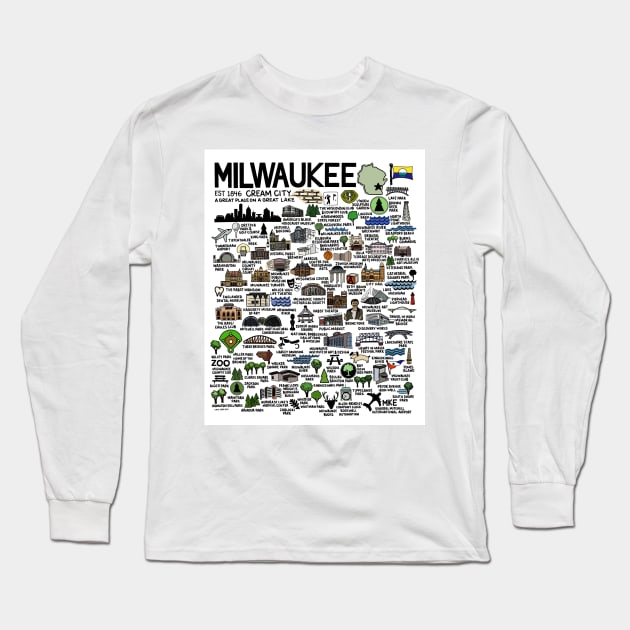 Milwaukee Map Long Sleeve T-Shirt by fiberandgloss